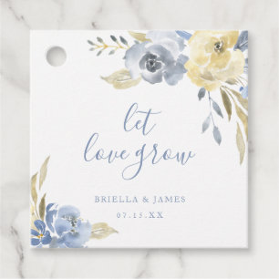 Étiquettes Cadeau Laissez l'amour grandir Dusty Blue Aquarelle Flora