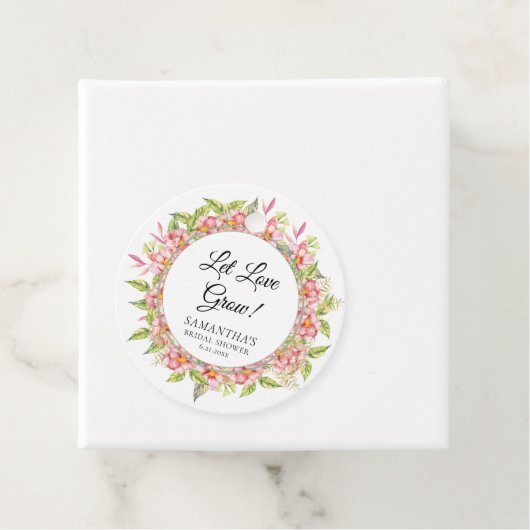 Étiquettes Cadeau Laissez l'amour grandir Fleurs roses et Sauge Mari (En situation)