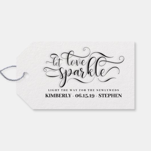 Étiquettes-cadeau Laissez Love Sparkle Elegant Script Mariage (Dos (Horizontal))