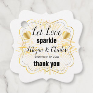 Étiquettes Cadeau Laissez Love Sparkle Gold Hearts Citer Mariage pho