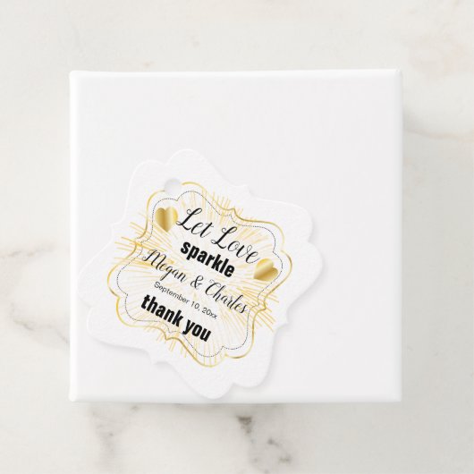 Étiquettes Cadeau Laissez Love Sparkle Gold Hearts Citer Mariage pho (En situation)