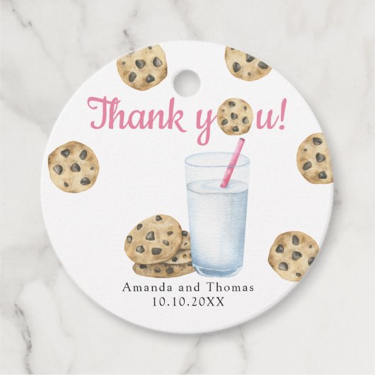 Étiquettes Cadeau Lait et biscuits Baby shower Merci (Devant)