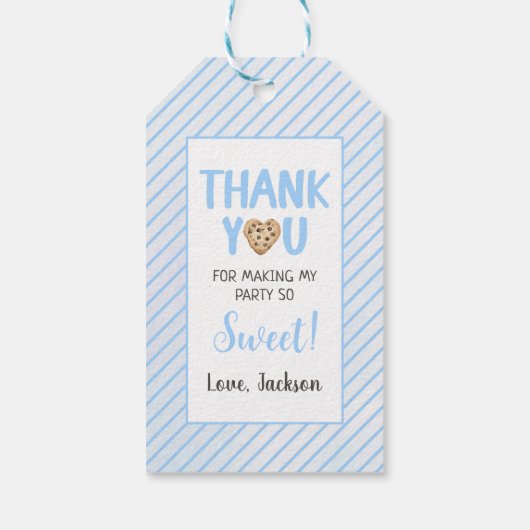 Étiquettes-cadeau Lait et biscuits Bleu 1er anniversaire (Dos)