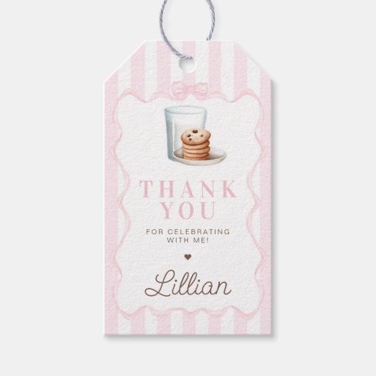Étiquettes-cadeau Lait et biscuits rose fête d'anniversaire Favorise (Devant)