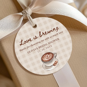 Étiquettes Cadeau L'amour est dans le café Gingham Cadeau de Baby Sh
