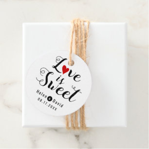 Étiquettes Cadeau L'amour est douce calligraphie rouge coeur mariage