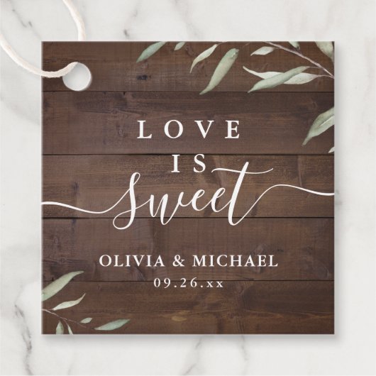 Étiquettes Cadeau L'amour est doux élégant bois vert mariage rustiqu (Devant)