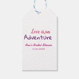 Étiquettes-cadeau L'AMOUR EST UNE AVENTURE ROSE VIOLET PLuie DE MARI