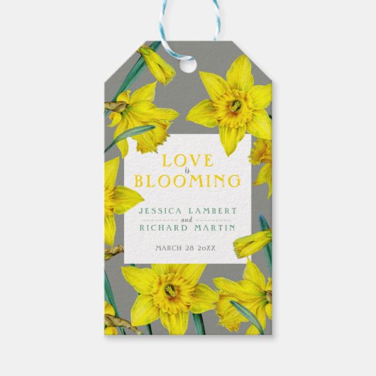 Étiquettes-cadeau L'amour fleurit l'aquarelle jaune mariage de print (Devant)