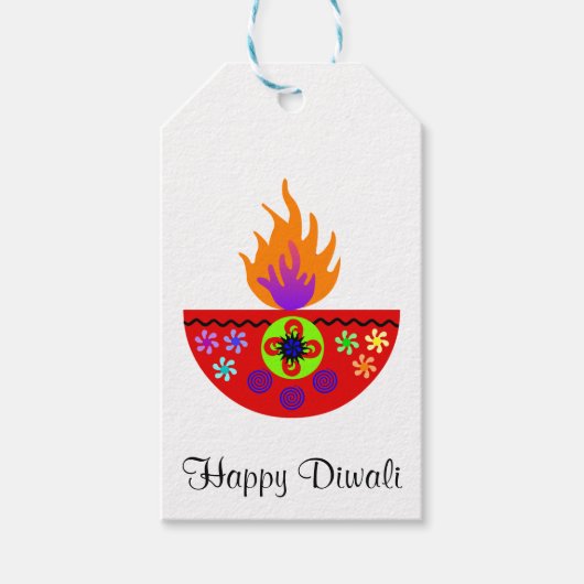 Étiquettes-cadeau Lampe Diwali colorée Diya (Devant)