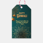 Étiquettes-cadeau Lampes en or vert Diwali Mandala Personnalisé (Devant)