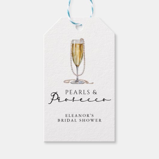Étiquettes-cadeau Lancement de mariage Perles & Prosecco (Devant)