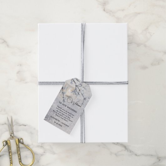 Étiquettes-cadeau Lanterne dans la neige mouillante Mariage d'hiver (Avec de la ficelle)