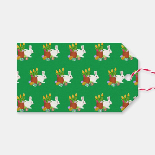 Étiquettes-cadeau Lapin Blanc Joyeux Pâques (Devant (Horizontal))