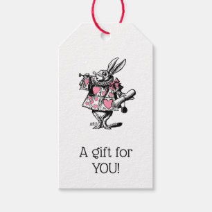 Étiquettes-cadeau Lapin Blanc Trompettiste Alice Av Wonderland Rose