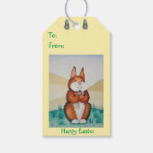 Étiquettes-cadeau lapin brun mignon tenant de jolies fleurs (Devant)