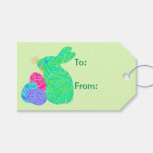 Étiquettes-cadeau Lapin coloré vert d'oeufs de pâques de lapin de