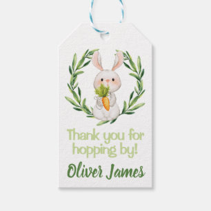 Étiquettes-cadeau Lapin d'aquarelle de Pâques d'anniversaire de ver