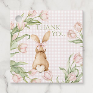 Étiquettes Cadeau Lapin de gingham rose Tulipes Floral