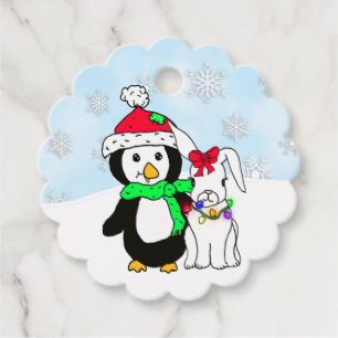 Étiquettes Cadeau Lapin de neige de Noël personnalisé