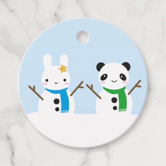 Étiquettes Cadeau Lapin de neige et panda de neige (Devant)