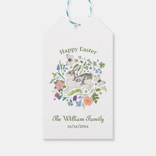 Étiquettes-cadeau Lapin de Pâques et fleurs de printemps (Dos)