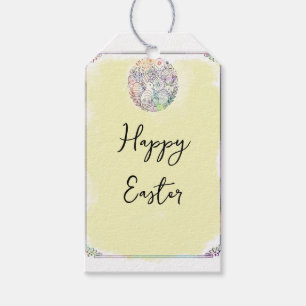 Étiquettes-cadeau Lapin de Pâques Pastel Œufs Jaune Aquarelle
