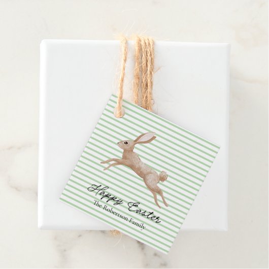 Étiquettes Cadeau Lapin de Pâques rayé (En situation)