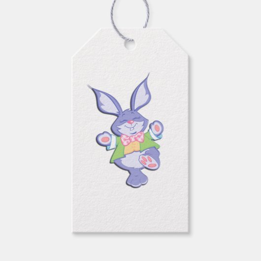 Étiquettes-cadeau Lapin de Pâques violet dansant (Devant)