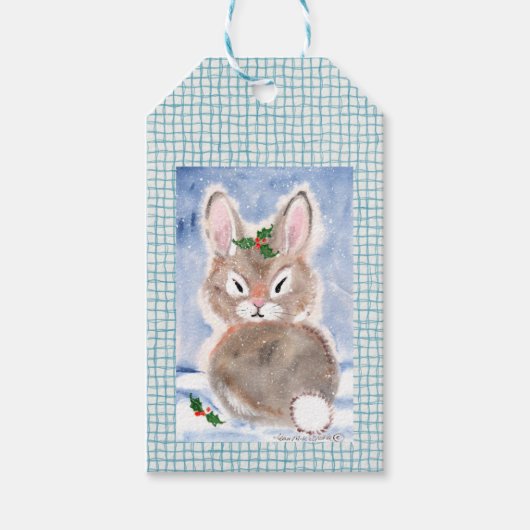 Étiquettes-cadeau Lapin lapin en neige Noël Cadeau Bleu Plaqué (Devant)