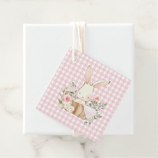 Étiquettes Cadeau Lapin Lapin Pink Pastel Houndstooth Lapin (En situation)