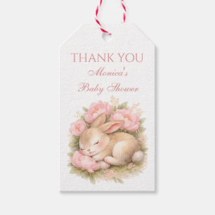 Étiquettes-cadeau Lapin Mignon aux Pivoines Rose Fard Bébé Fille