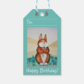 Étiquettes-cadeau lapin mignon brun avec de jolies fleurs (Devant)