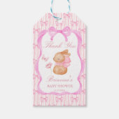 Étiquettes-cadeau Lapin mignon ruban rose bordure filles cadeau de b (Devant)