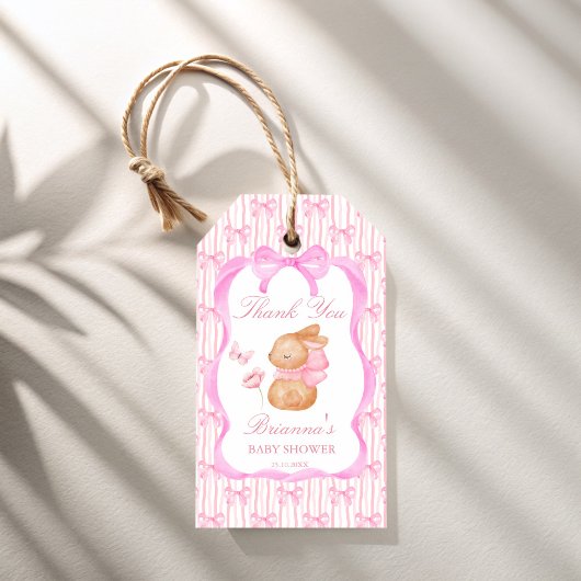 Étiquettes-cadeau Lapin mignon ruban rose bordure filles cadeau de b