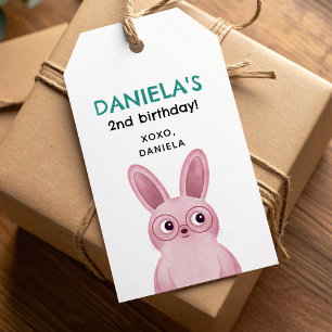 Étiquettes-cadeau Lapin rose avec lunettes fête d'anniversaire pour 