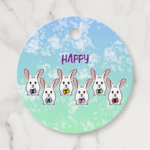 Étiquettes Cadeau Lapins de Pâques en forme d'oeuf