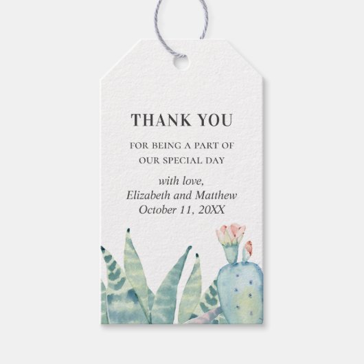 Étiquettes-cadeau L'aquarelle succulent mariage. Cactus merci (Devant)