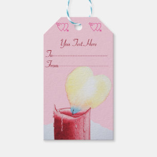 Étiquettes-cadeau l'art de la bougie rouge en forme de coeur