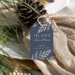 Étiquettes-cadeau Laurel d'hiver | Joyeux Noël personnalisé<br><div class="desc">Un cadeau de vacances chic et élégant avec un feuillage botanique finement détaillé sur un riche arrière - plan de couleur foncée. "Joyeux Noël" apparaît dans le centre, avec votre nom de famille ou vos noms. Un choix raffiné d'inspiration nature pour vos cadeaux de Noël 2021. Les sacs sont de...</div>