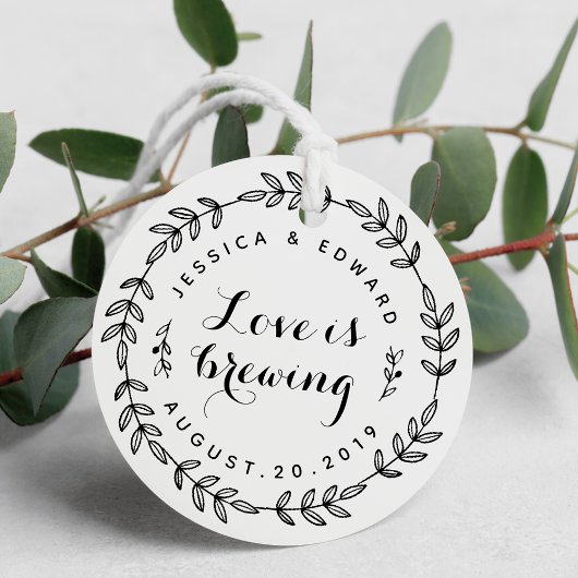 Étiquettes Cadeau Laurel Wreath Love brasse Mariage Round