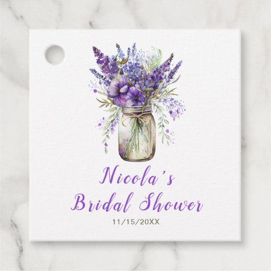 Étiquettes Cadeau Lavande Bocal Mariage Shower (Devant)