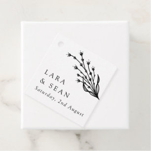 Étiquettes Cadeau Lavande florale Moderne minimaliste noir et blanc
