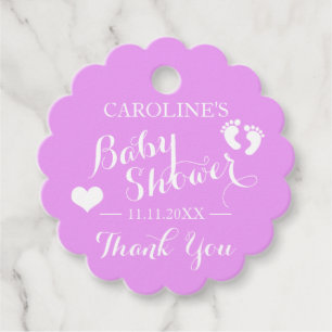 Étiquettes Cadeau Lavande personnalisée Pieds bébé Baby shower FILLE