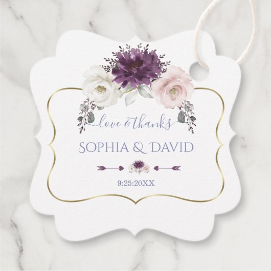 Étiquettes Cadeau Lavande rose blanc Floral Mariage or (Dos)
