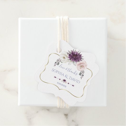 Étiquettes Cadeau Lavande rose blanc Floral Mariage or (En situation)
