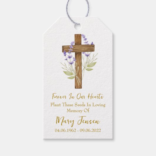 Étiquettes-cadeau Lavender Cross Memorial Funeral Seed Packet  (Devant)