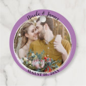 Étiquettes Cadeau Lavender Lilac Minimal Mariage photo ronde tendanc (Dos)