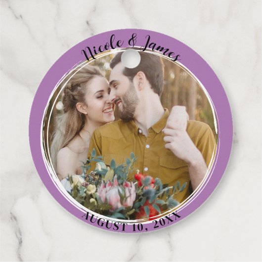 Étiquettes Cadeau Lavender Lilac Minimal Mariage photo ronde tendanc (Dos)