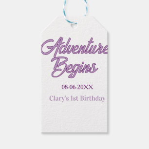 Étiquettes-cadeau L'aventure commence 1er anniversaire nom date simp
